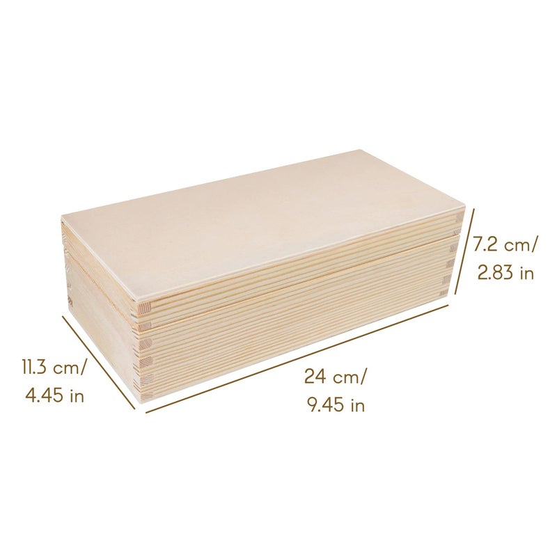 Creative Deco Wooden Storage Box Unpainted Plain | 9.44 x 4.44 x 2.83 in | Rectangular Box with Lid | Perfect for Storing Valuables & Small Items in The Office or Bedroom | Jewelry Box - Image 2